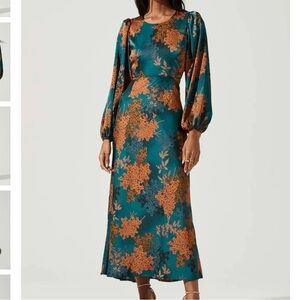 Astr Red and Cream Floral Long Sleeve Dress